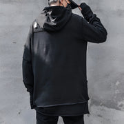 Man wearing black cyberpunk samurai hoodie gloves style