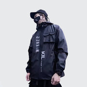 Man wearing black killwinner jacket zipper closure