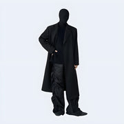 Long techwear coat is stylish and functional outerwear piece