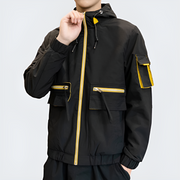 Man wearing black tactical zip hoodie adjustable hood