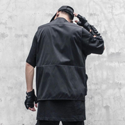 Man wearing black vest streetwear v neck collar style
