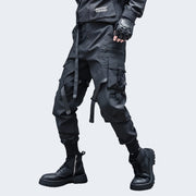 Cargo pants techwear black elastic waistband with pocket