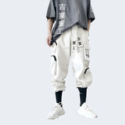 Straps japanese cargo pants white Japanese kanji pants
