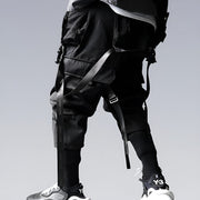 Man in japanese style black techwear pants scarlxrd side view