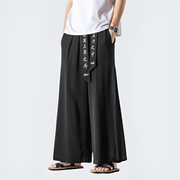 Man wearing black hakama japanese pants elastic waist