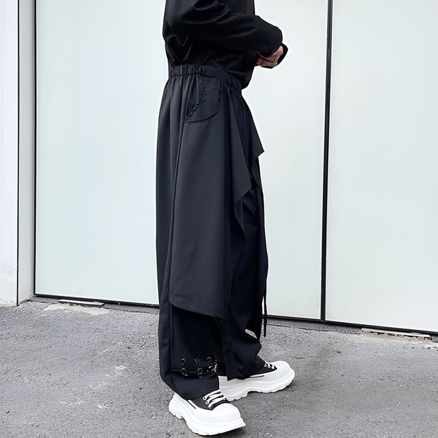 Man wearing black hakama pants elastic waist right side view