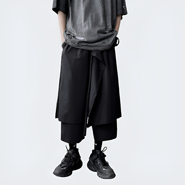 Man wearing black mens skirt pants durable materials