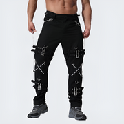 Man wearing black cyberpunk pants zipper fly closure
