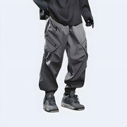 Dark Grey cargo pants made from power stretch material.