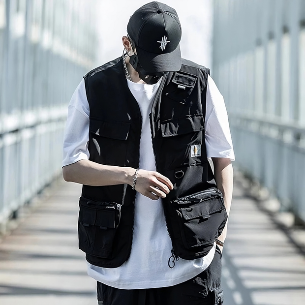 Multiple pocket decoration Black tactical vest streetwear