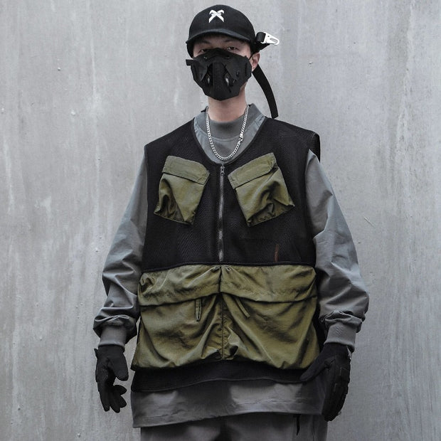 Material cotton techwear cargo vest jacket  