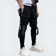 Techwear pencil jogger pants black multiple pockets on both sides