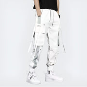 Techwear white pants multiple pockets on both sides