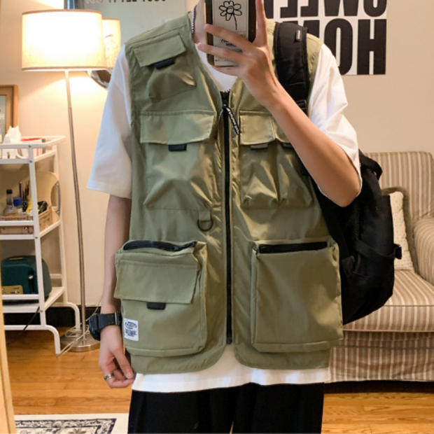 Utility vest streetwear army green front view