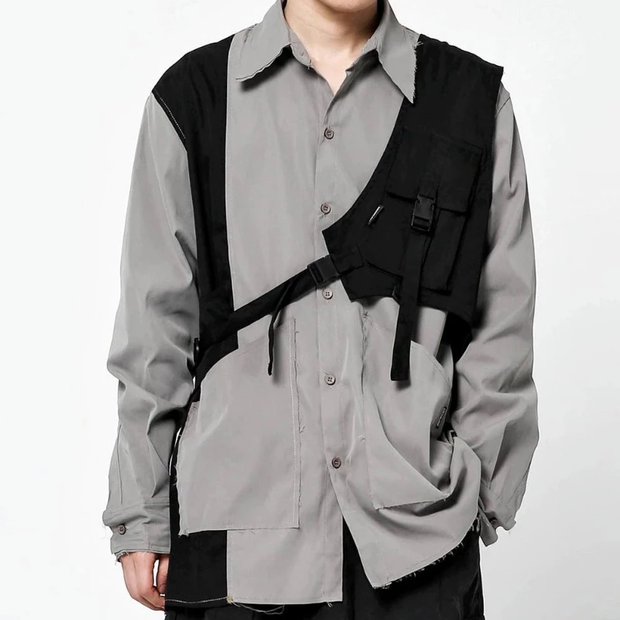 Unisex wearing one shoulder buckle vest black