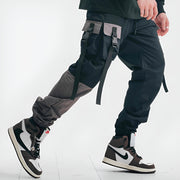 Black bybb's cargo jogger pants multiple pockets with buckle lock