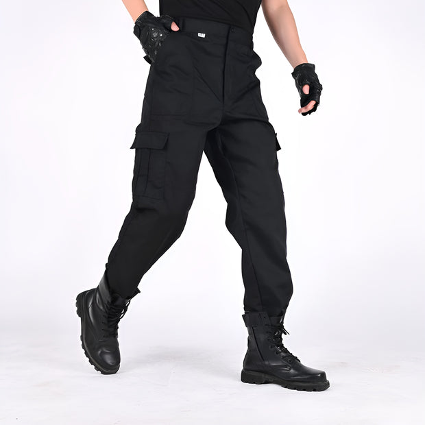Man wearing black airborne surplus cargo pants