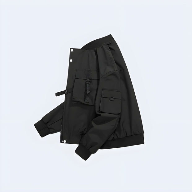 Unisex wearing black tactical bomber with pocket jacket