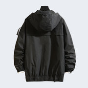 Black Solid pattern type jacket back side view
