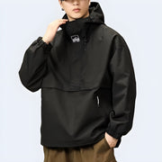 Techwear hoodie, front and side view, urban streetwear style, comfortable and modern, available in the UK