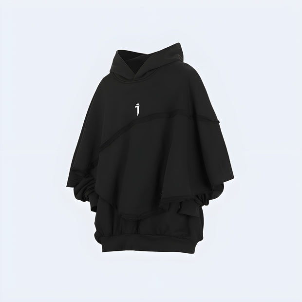 Techwear hoodie, front and side view, urban streetwear style, comfortable and modern, available in the UK