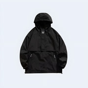 Techwear hoodie, front and side view, urban streetwear style, comfortable and modern, available in the UK