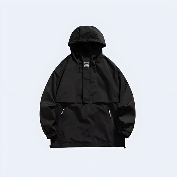 Techwear hoodie, front and side view, urban streetwear style, comfortable and modern, available in the UK