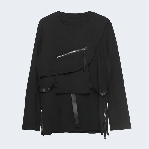 Black techwear long sleeve zip up shirt 