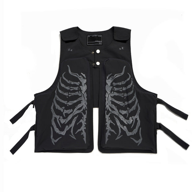 O-Neck collar style techwear skeleton vest discount