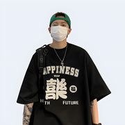 Front view of man wearing Techwear UK 11 BYBB's Kanji T-shirt – bold Japanese calligraphy print and oversized streetwear fit.