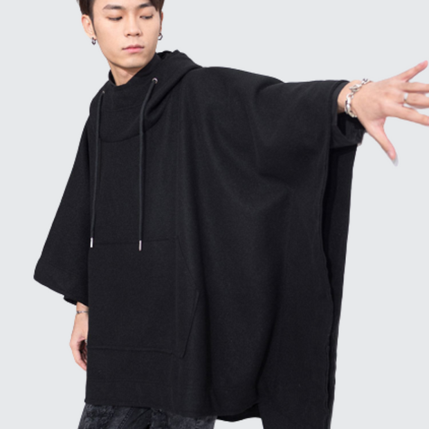 Batwing poncho sleeves comes with hood unisex black