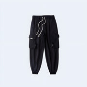 Unisex wearing black big multi pocket techwear baggy pants