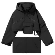Black cyberpunk hoodie pocket decoration