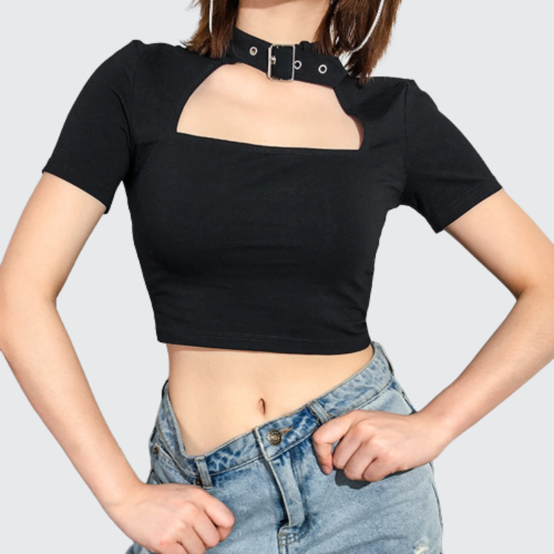 Gothic Belt Choker Top Techwear UK gothic-belt-choker-top-techwear-uk