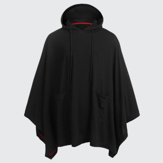 Black hooded poncho with pockets comes with hood unisex  