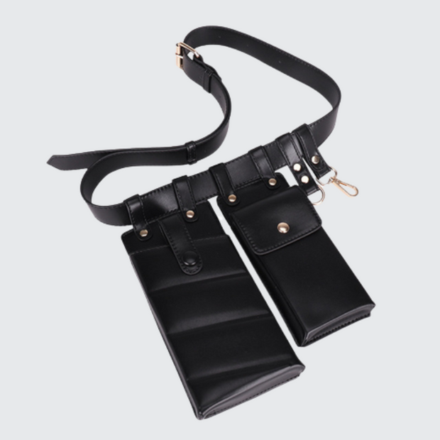 Black mini pocket shoulder bag adjustable straps multiple mini pockets 