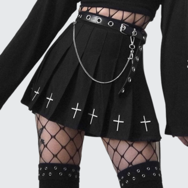 Women wearing black goth style skirt