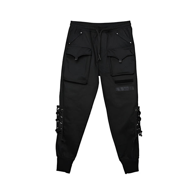 Black skinny techwear pants front view