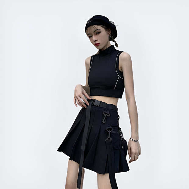Women wearing black functional style skirt