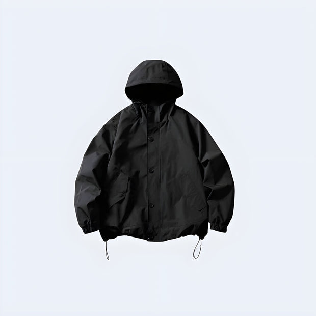 Unisex wearing black streetwear rain jackets multiple pockets decoration
