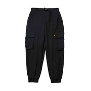 Unisex wearing black tactical ninja pants adjustable straps
