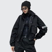 Women wearing black Solid pattern type jacket