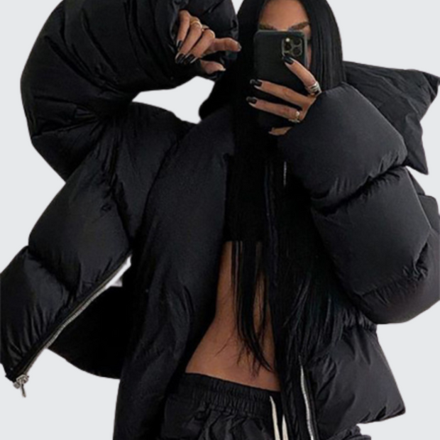 Women wearing black thick/winter style jacket