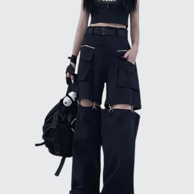 Women wearing black goth style pant