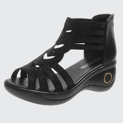 Women wearing black rubber outsole material sandals