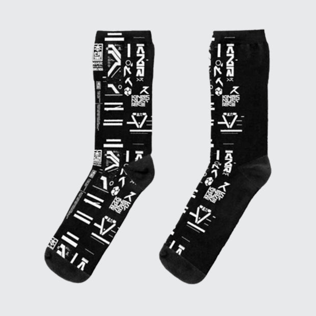 cyberpunk socks futuristic pattern type black