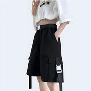 Women wearing black adjustable hollow trousers