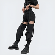 Women wearing black adjustable hollow trousers