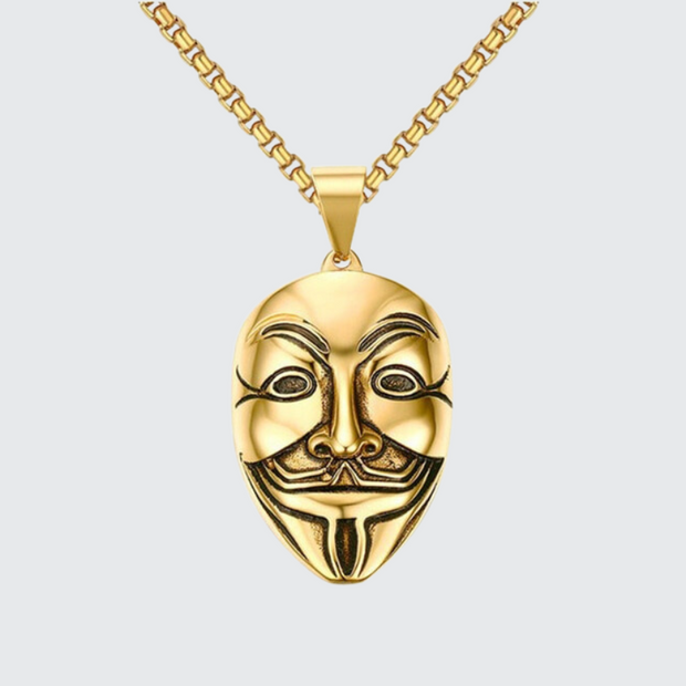 Gold vendetta mask necklace pendant type necklace