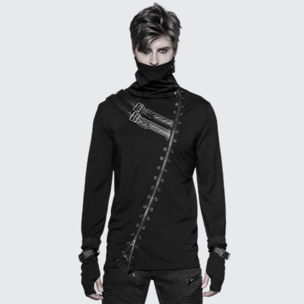 Goth black long sleeves multiple belts decoration